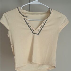 SHEIN Cream Polo Crop Top with Cap Sleeves